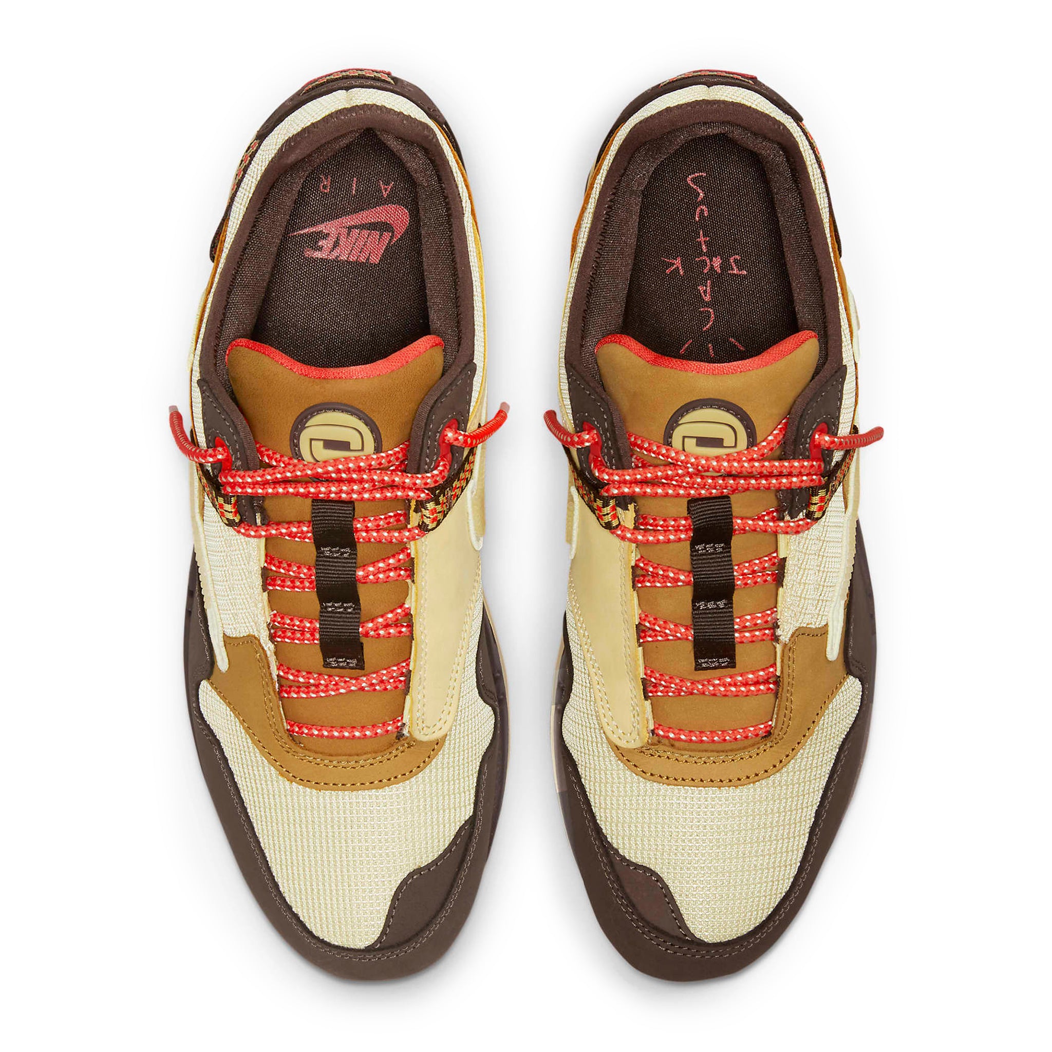 Top down view of Travis Scott x Nike Air Max 1 Baroque Brown DO9392-200